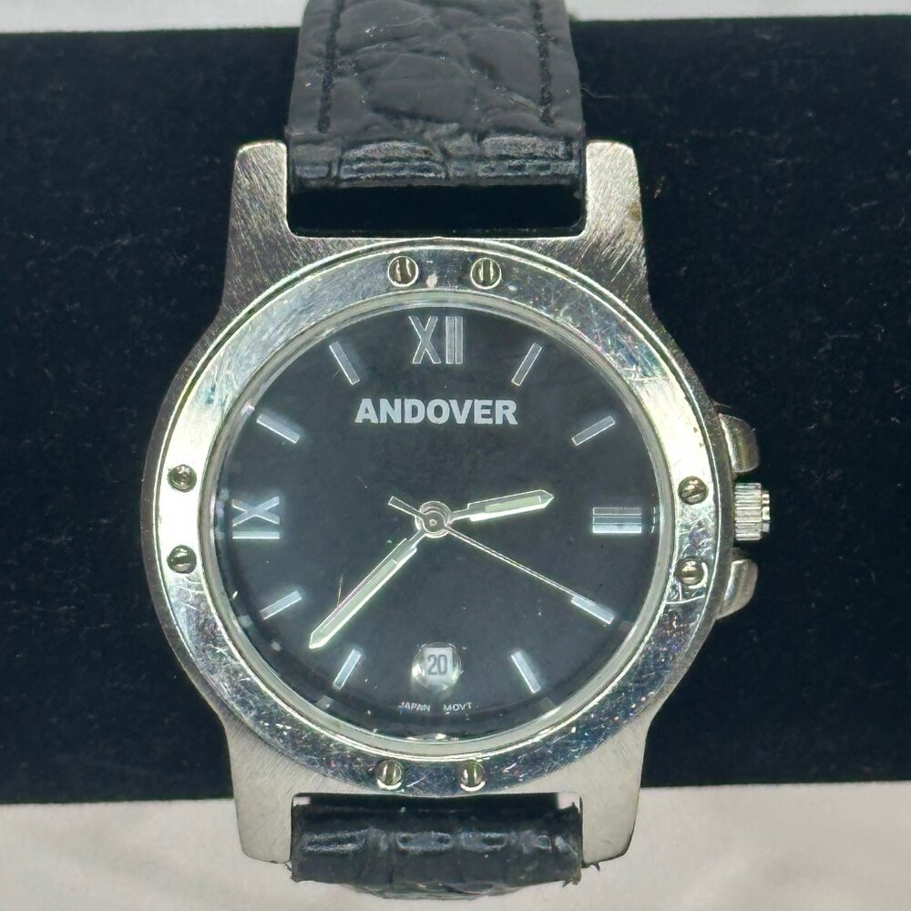Andover Mens Watch Black Leather Band Japan Movement - New Battery
